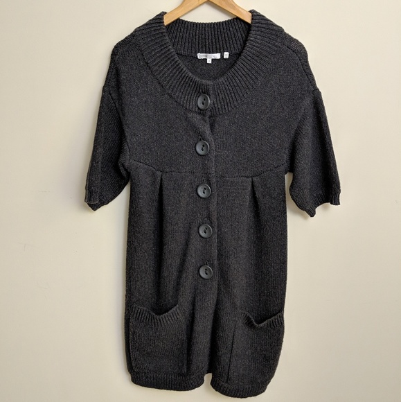 Vince Dark Grey Wool Short Puff Sleeve Duster - Picture 1 of 8